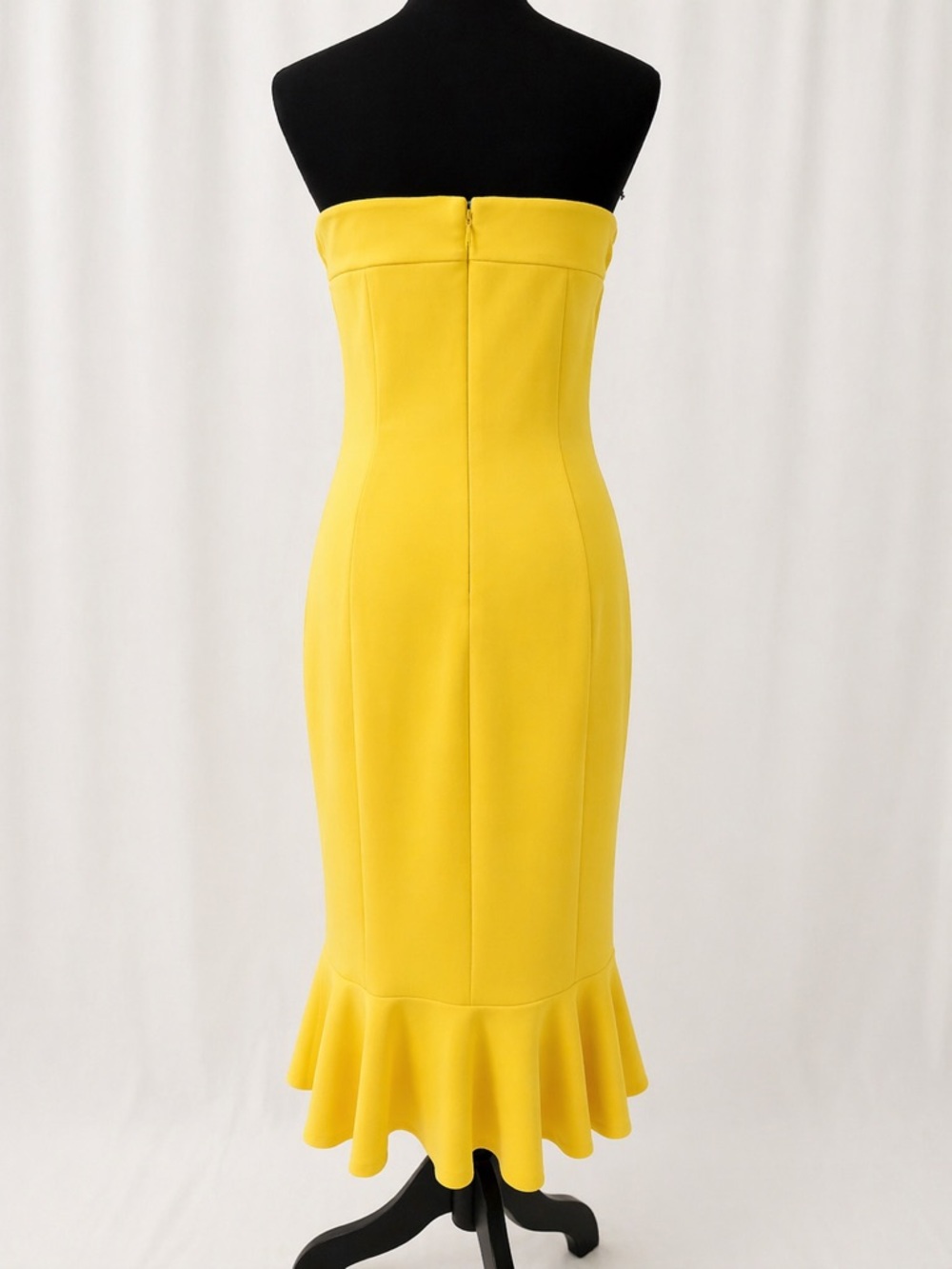 Gabrielle Union Yellow Strapless Midi Dress Derby Ruffle Hem Bodycon Size M - Picture 14 of 17